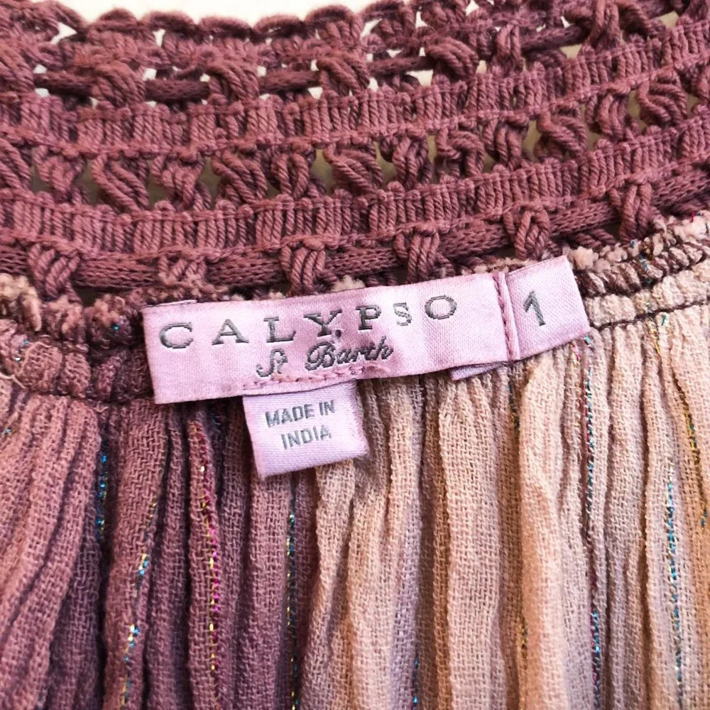 Calypso St. Barth Glittery Striped Flowy Sleeve Crochet Tie Waist Mini Dress 1 - Picture 10 of 14